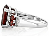 Pre-Owned Red Hessonite Garnet Rhodium Over Sterling Silver Ring 6.13ctw.