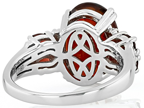 Pre-Owned Red Hessonite Garnet Rhodium Over Sterling Silver Ring 6.13ctw.