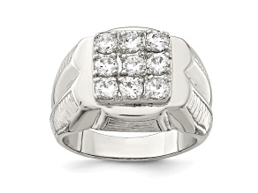 Pre-Owned White Cubic Zirconia Rhodium Over Sterling Silver Mens Ring