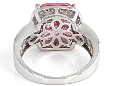 Pre-Owned Pink And White Cubic Zirconia Rhodium Over Sterling Silver Ring 9.26ctw