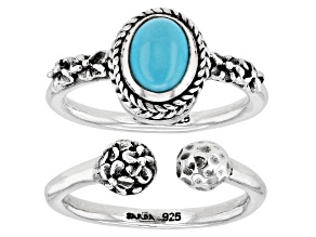 Pre-Owned Sleeping Beauty Turquoise Silver Set of 2 Rings
