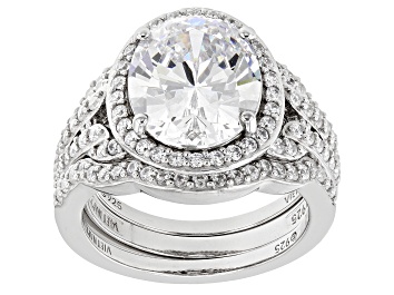 Picture of Pre-Owned White Cubic Zirconia Platinum Over Sterling Silver Ring Set 5.93ctw