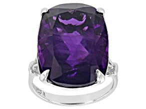 Pre-Owned Purple Amethyst Rhodium Over Sterling Silver Solitaire Ring 20.00ct