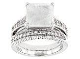 Pre-Owned Rainbow Moonstone With Lab Created White Sapphire 2 ring set