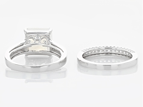 Pre-Owned Rainbow Moonstone With Lab Created White Sapphire 2 ring set