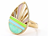 Pre-Owned Blue Lab Created Opal 18K Yellow Gold Over Silver Sunrise Sunset Ring