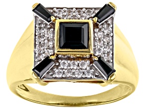 Pre-Owned Black Spinel 18K Yellow Gold Over Sterling Silver Men's Ring 2.59ctw