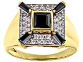 Pre-Owned Black Spinel 18K Yellow Gold Over Sterling Silver Men's Ring 2.59ctw