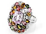 Pre-Owned Pink Kunzite Rhodium Over Silver Ring 11.65ctw