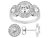 Pre-Owned White Cubic Zirconia Platinum Over Sterling Silver Ring And Earrings Set 6.09ctw