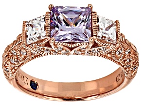 Pre-Owned Purple And White Cubic Zirconia 18k Rose Gold Over Silver Ring 3.38ctw