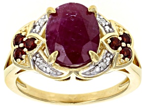 Pre-Owned Red Ruby 18k Yellow Gold Over Sterling Silver Ring 3.89ctw