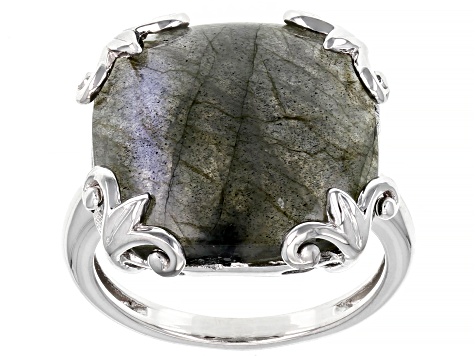 Pre-Owned Gray Labradorite Rhodium Over Sterling Silver Ring