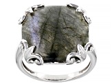 Pre-Owned Gray Labradorite Rhodium Over Sterling Silver Ring