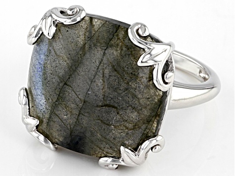 Pre-Owned Gray Labradorite Rhodium Over Sterling Silver Ring