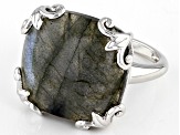 Pre-Owned Gray Labradorite Rhodium Over Sterling Silver Ring