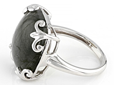 Pre-Owned Gray Labradorite Rhodium Over Sterling Silver Ring