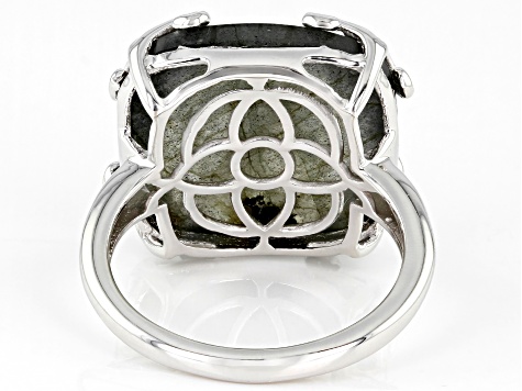 Pre-Owned Gray Labradorite Rhodium Over Sterling Silver Ring