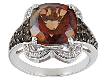 Picture of Pre-Owned Red Labradorite Rhodium Over Sterling Silver Ring 4.53ctw