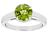 Pre-Owned Green Manchurian Peridot™ Rhodium Over Sterling Silver Solitaire August Birthstone Ring 1.