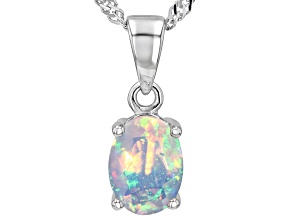 Pre-Owned Multicolor Ethiopian Opal Rhodium Over Sterling Silver October Birthstone Pendant With Cha