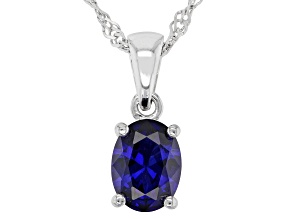 Pre-Owned Blue Lab Created Sapphire Rhodium Over Silver September Birthstone Pendant Chain 1.27ct