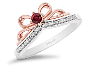 Pre-Owned Enchanted Disney Snow White Ring Garnet & White Diamond Rhodium & 14k Rose Gold Over Silve