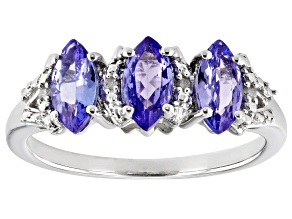 Pre-Owned Blue Tanzanite Rhodium Over Sterling Silver Ring 0.90ctw
