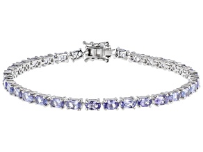 Pre-Owned Oval Blue Tanzanite Rhodium Over Sterling Silver Tennis Bracelet 6.61ctw