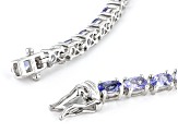 Pre-Owned Oval Blue Tanzanite Rhodium Over Sterling Silver Tennis Bracelet 6.61ctw