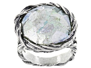 Pre-Owned Sterling Sterling Silver Roman Glass Rope Design Textured Ring Rope Design Textured Ring