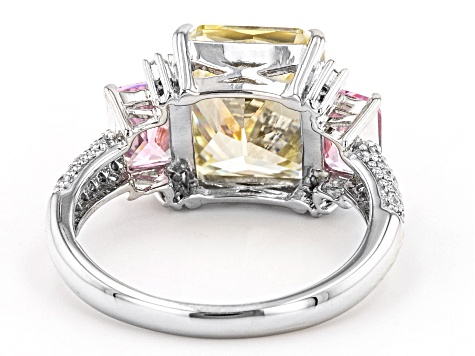 Pre-Owned Yellow and Pink Cubic Zirconia Rhodium Over Silver Ring (5.69ctw DEW)