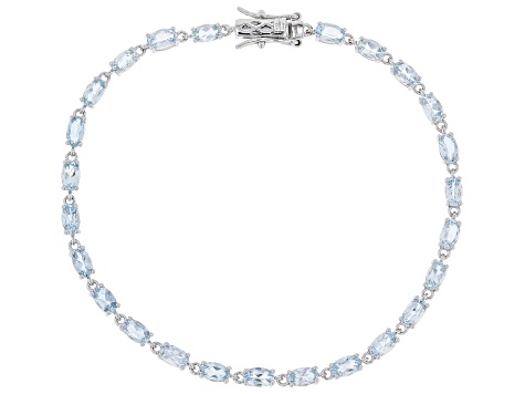 Pre-Owned Blue Aquamarine Rhodium Over Sterling Silver Tennis Bracelet 4.18ctw