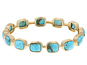 Pre-Owned Blue Kingman Turquoise 18k Yellow Gold Over Silver Bangle Bracelet