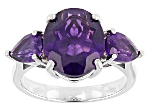 Pre-Owned Purple Amethyst Rhodium Over Sterling Silver 3-Stone Ring 4.35ctw