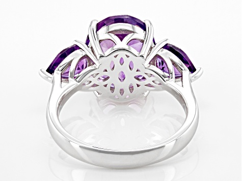 Pre-Owned Purple Amethyst Rhodium Over Sterling Silver 3-Stone Ring 4.35ctw