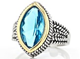 Pre-Owned Blue Crystal 14k Yellow Gold And Rhodium Over Brass Two-Tone Ring