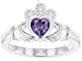 Pre-Owned Purple Cubic Zirconia Silver "February Birthstone" Claddagh Ring 0.72ct