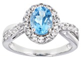 Pre-Owned Swiss Blue Topaz Rhodium Over Sterling Silver Ring 2.19ctw