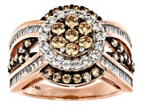Pre-Owned Champagne And White Cubic Zirconia 18k Rose Gold Over Sterling Silver Ring 2.86ctw