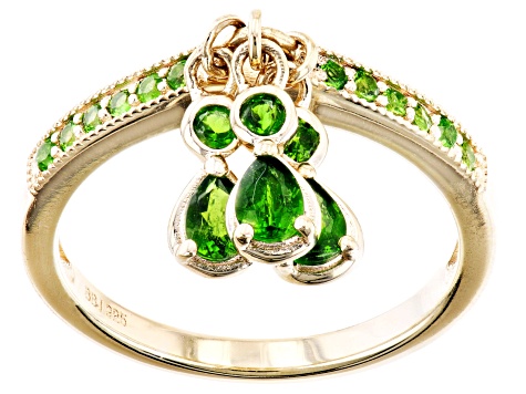 Pre-Owned Green Chrome Diopside 18k Yellow Gold Over Silver Charm Ring 0.72ctw