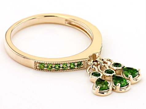 Pre-Owned Green Chrome Diopside 18k Yellow Gold Over Silver Charm Ring 0.72ctw