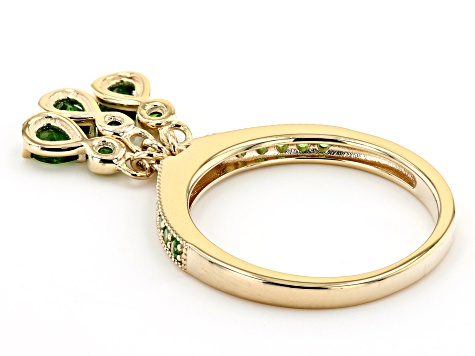 Pre-Owned Green Chrome Diopside 18k Yellow Gold Over Silver Charm Ring 0.72ctw