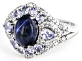 Pre-Owned Blue Star Sapphire Rhodium Over Silver Ring 1.16ctw
