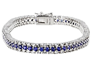 Pre-Owned Blue Lab Created Sapphire Rhodium Over Sterling Silver Bracelet 6.09ctw