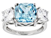 Pre-Owned Blue And White Cubic Zirconia Rhodium Over Sterling Silver Ring 9.22ctw