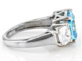 Pre-Owned Blue And White Cubic Zirconia Rhodium Over Sterling Silver Ring 9.22ctw