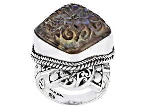 Pre-Owned Multi-Color Abalone Quartz Doublet Silver Ring
