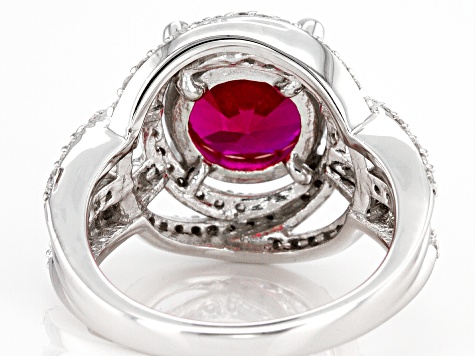 Pre-Owned Lab Created Ruby And White Cubic Zirconia Platinum Over Sterling Silver Ring 5.96ctw