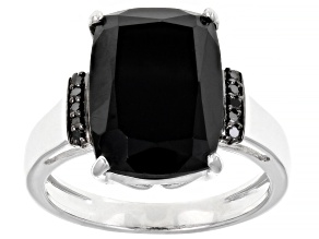Pre-Owned Black Spinel Rhodium Over Sterling Silver Ring 8.94ctw